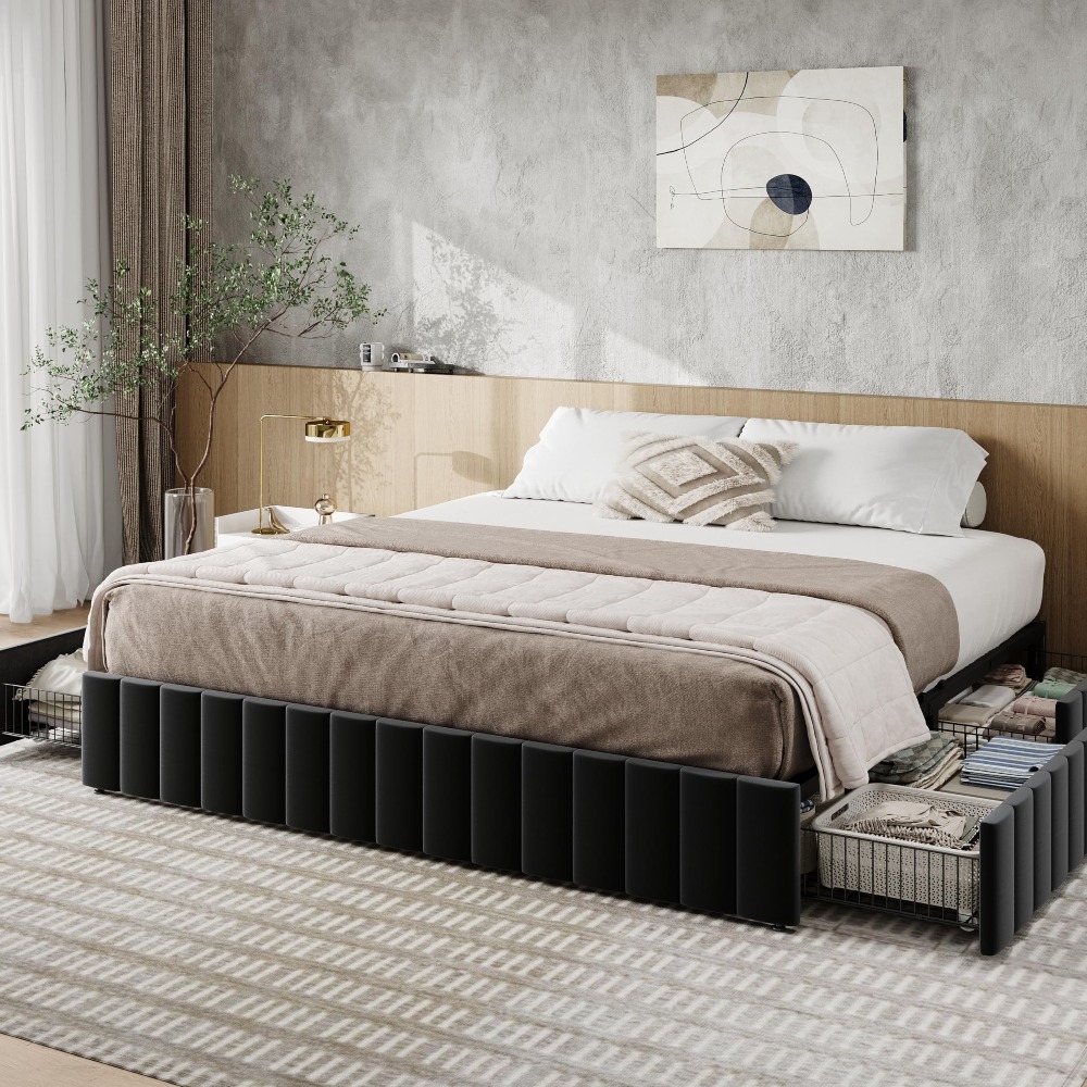 King Size Bed Frame With Storage Drawers - King Size Platform Bed Frame with