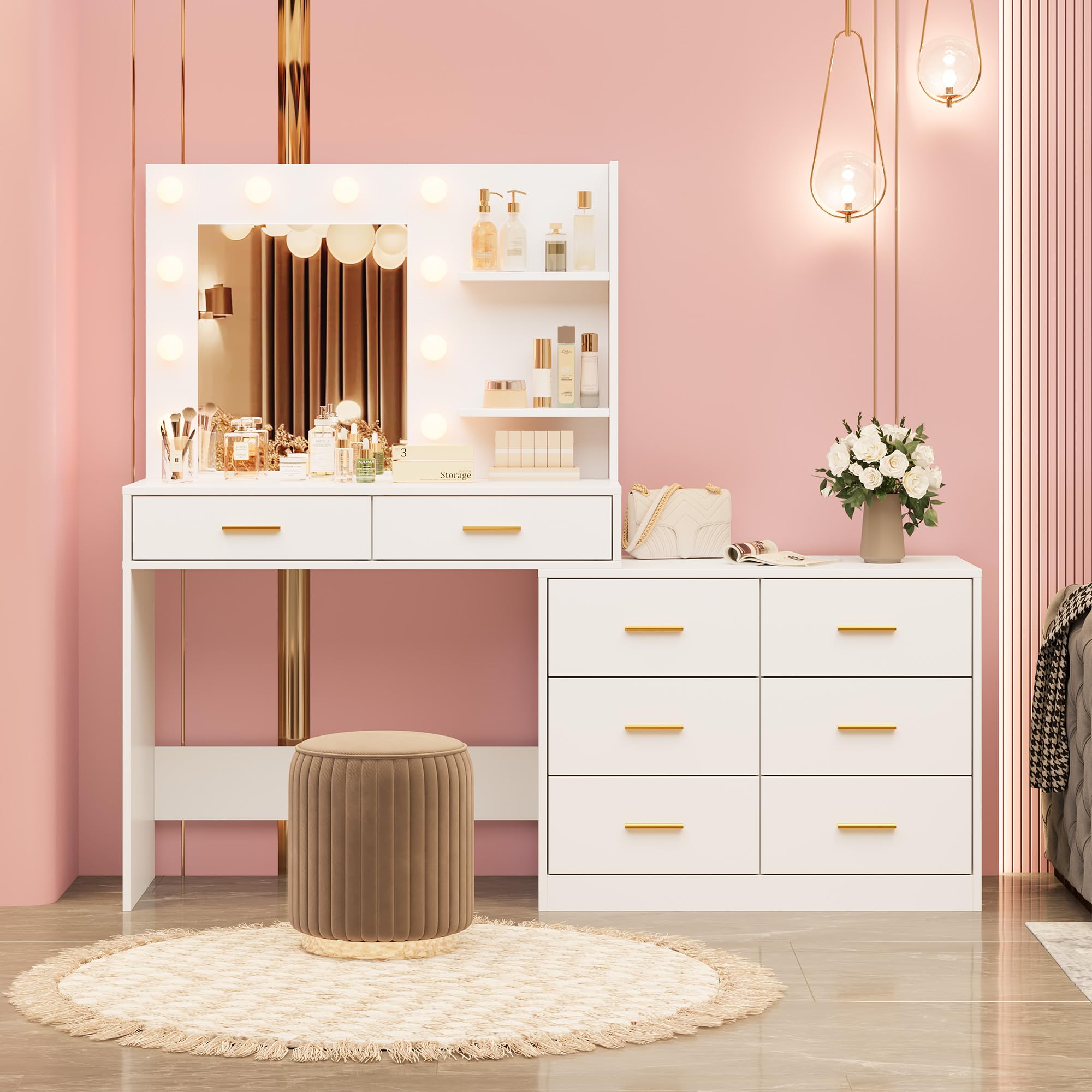 Dressing Table Vanity With Lighted Mirror - 61in Vanity Desk with Mirror &