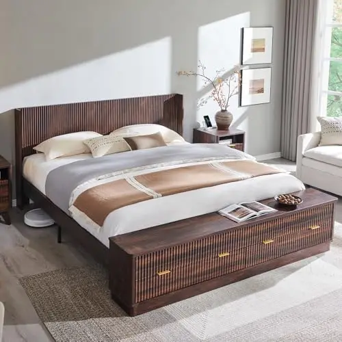 King Size Bed Frame With Storage Drawers - Fluted King Size Bed Frame with