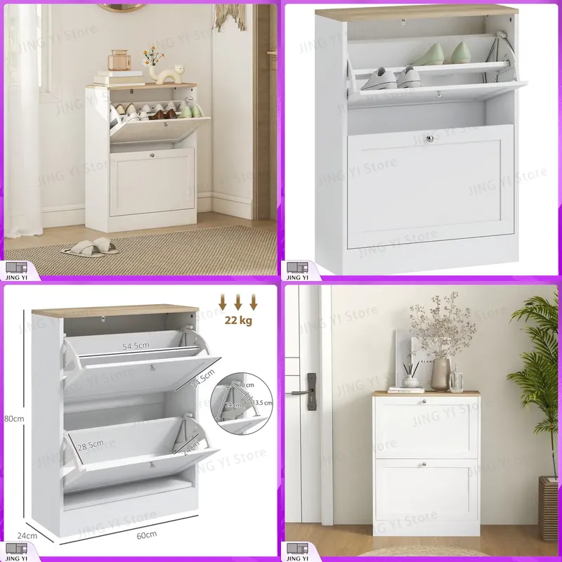 Narrow Shoe Cabinet with 2 Fli - Shoe Rack Cabinet Narrow Entryway recension och pris