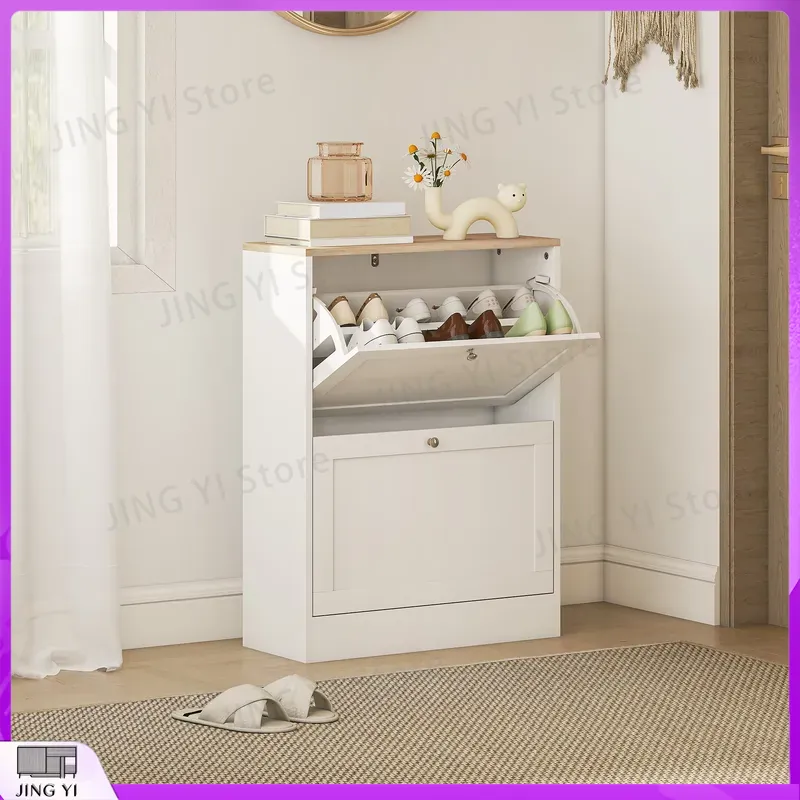 Narrow Shoe Cabinet with 2 Fli - Shoe Rack Cabinet Narrow Entryway recension och pris