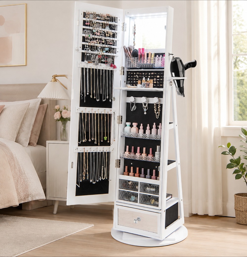 360° Swivel Jewelry Cabinet Ar - Full Length Mirror Jewelry Armoire recension och pris