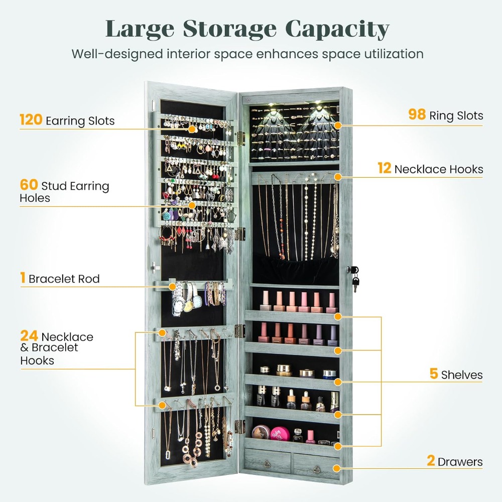 Wall or Door Mounted Jewelry A - Full Length Mirror Jewelry Armoire recension och pris