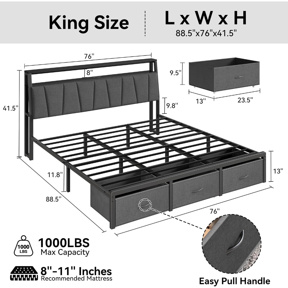 King Size Bed Frame with Stora - King Size Bed Frame With Storage Drawers recension och pris