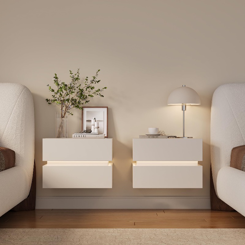 Set of 2 Floating Nightstands  - Floating Nightstand With Led Light recension och pris