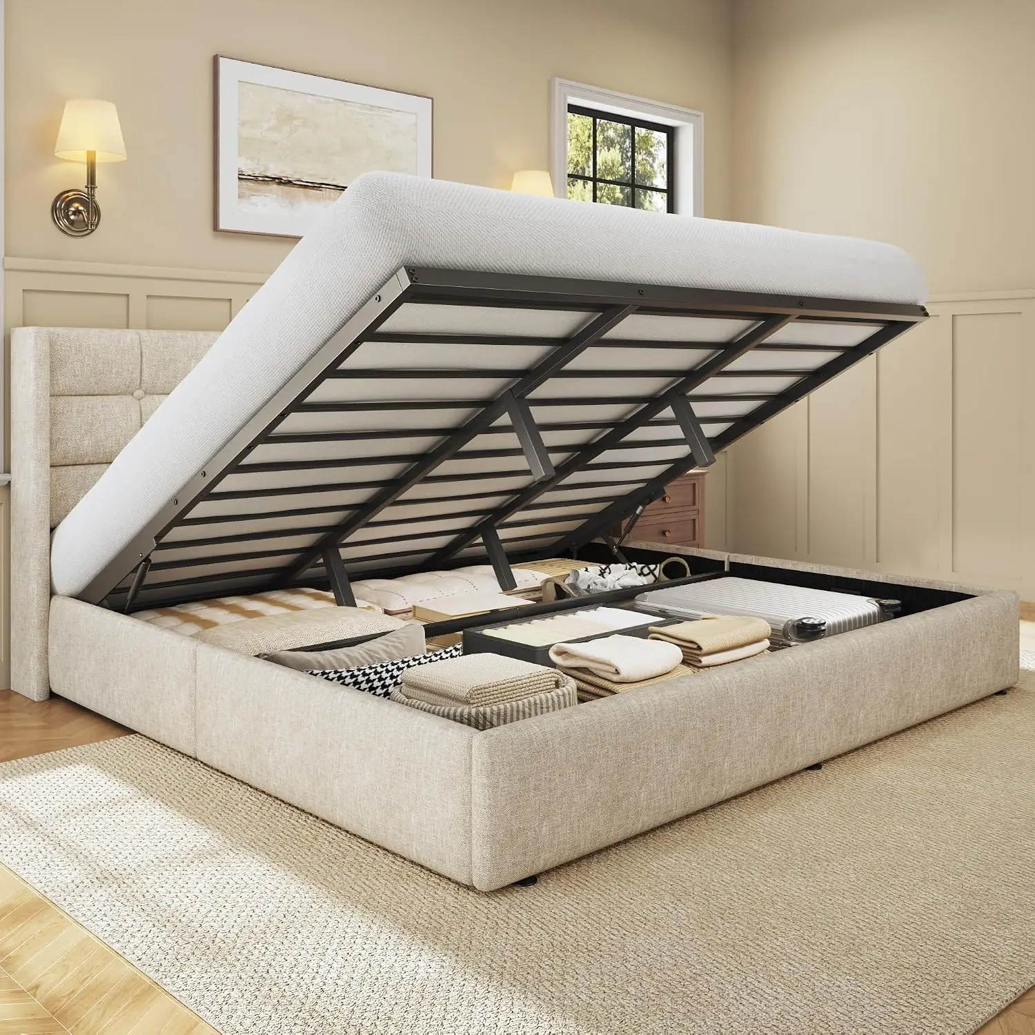 King Size Lift Up Storage Bed  - Gas Lift Storage Bed Hydraulic recension och pris