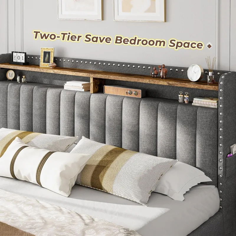 EnHomee Upholstered King Size  - King Size Bed Frame With Storage Drawers recension och pris