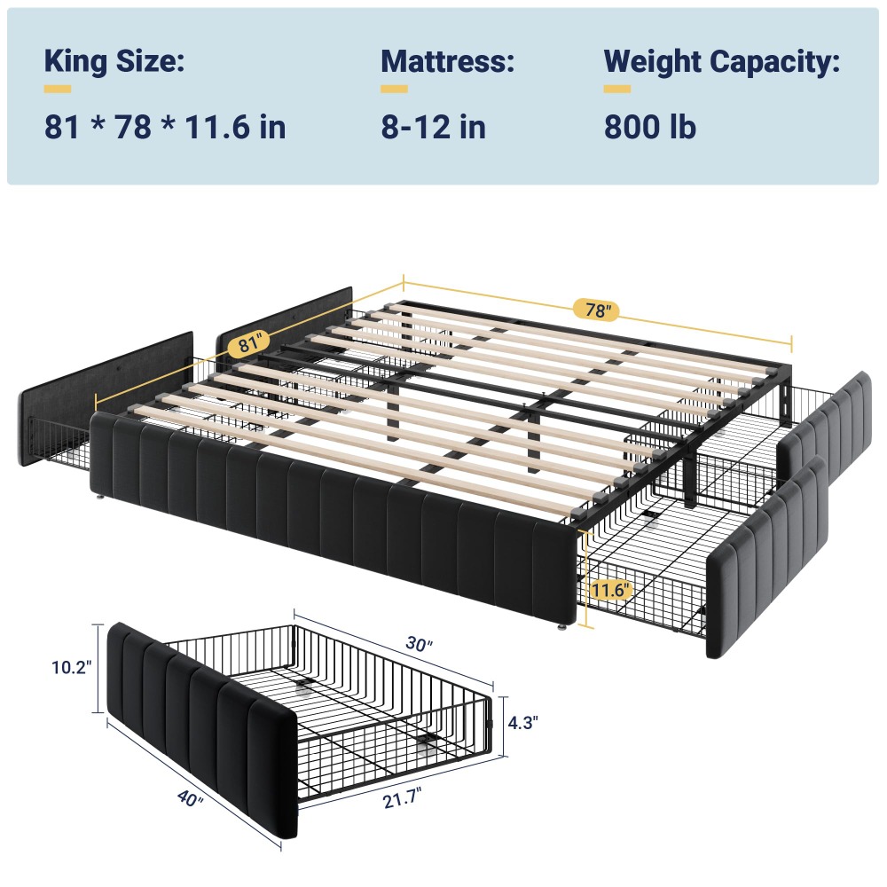King Size Platform Bed Frame w - King Size Bed Frame With Storage Drawers recension och pris