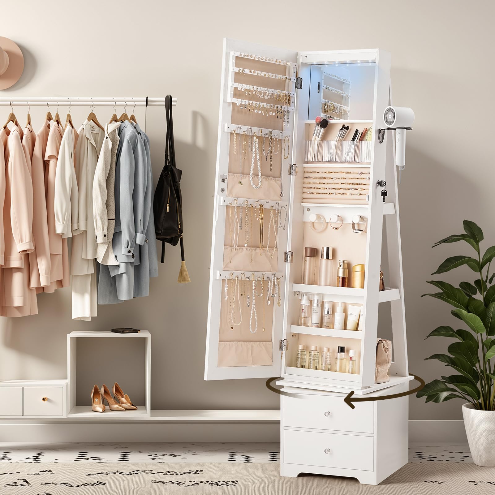 360° Swivel Jewelry Cabinet wi - Full Length Mirror Jewelry Armoire recension och pris