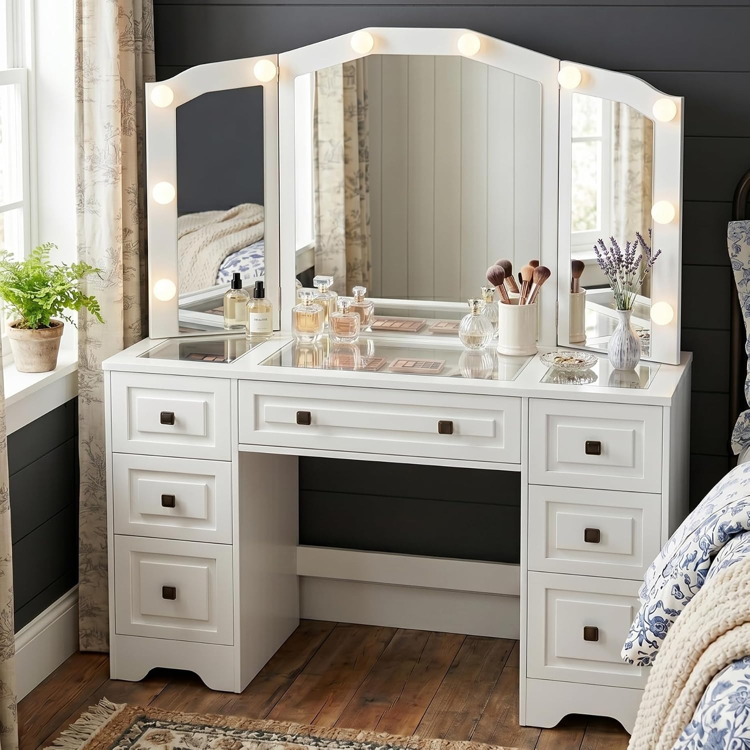 Lighted Vanity Desk, Tri-Fold  - Dressing Table Vanity With Lighted Mirror recension och pris