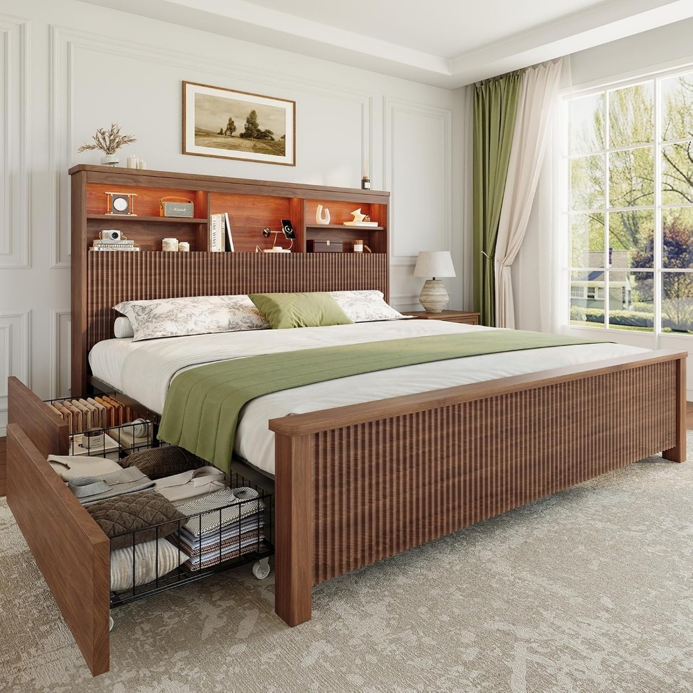 King Size Bed Frame with 4 Sto - King Size Bed Frame With Storage Drawers recension och pris