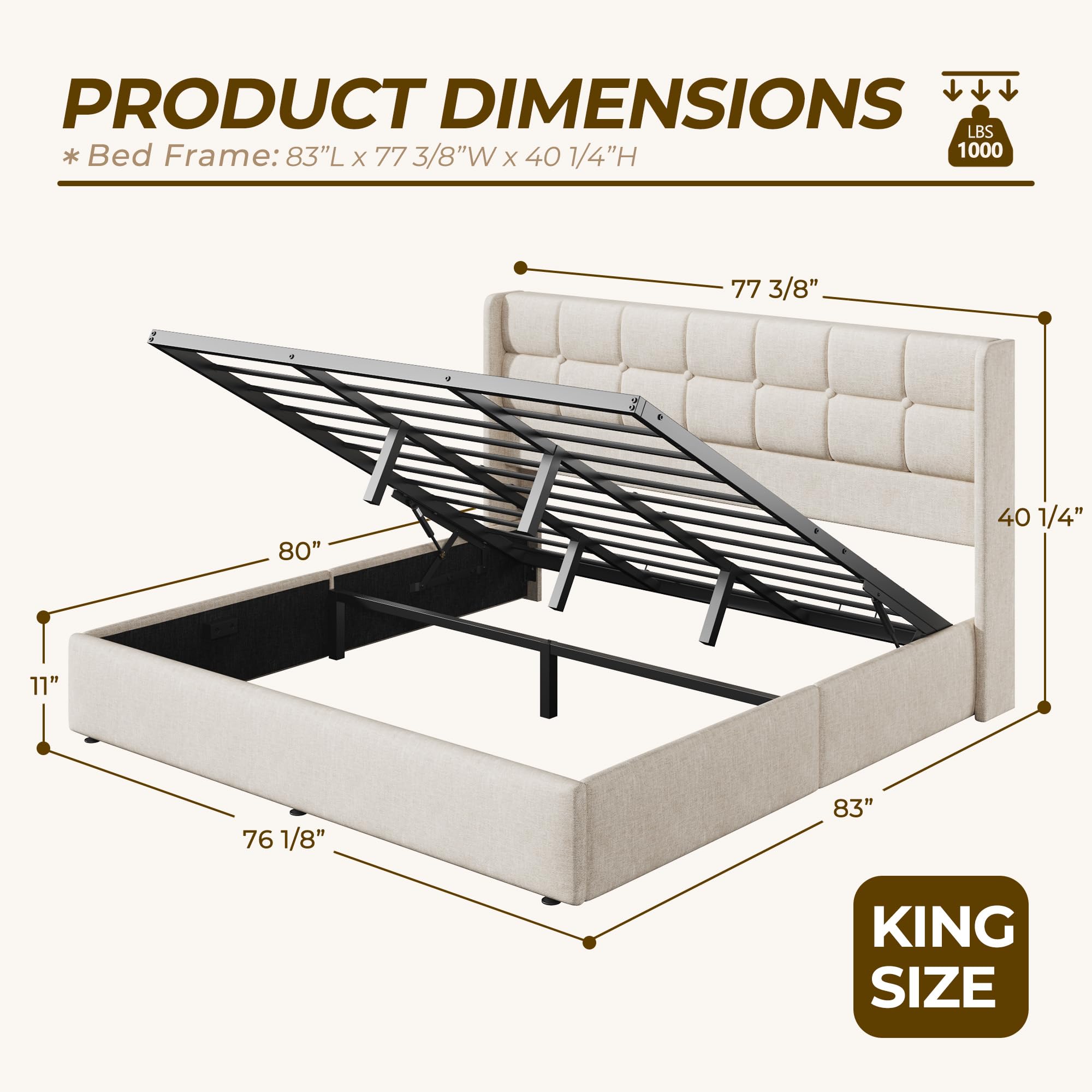 HIT King Size Lift Up Storage  - Gas Lift Storage Bed Hydraulic recension och pris