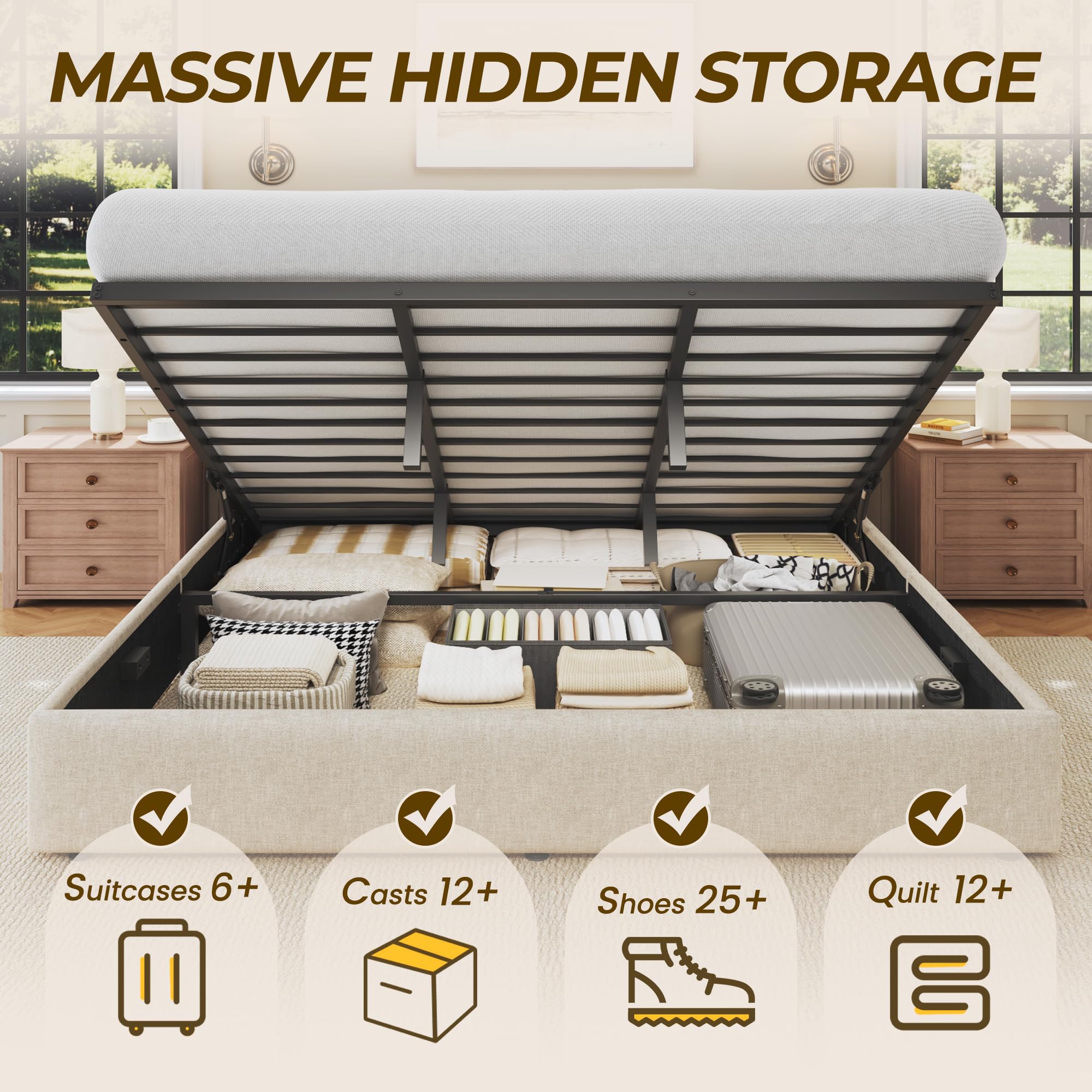 HIT King Size Lift Up Storage  - Gas Lift Storage Bed Hydraulic recension och pris