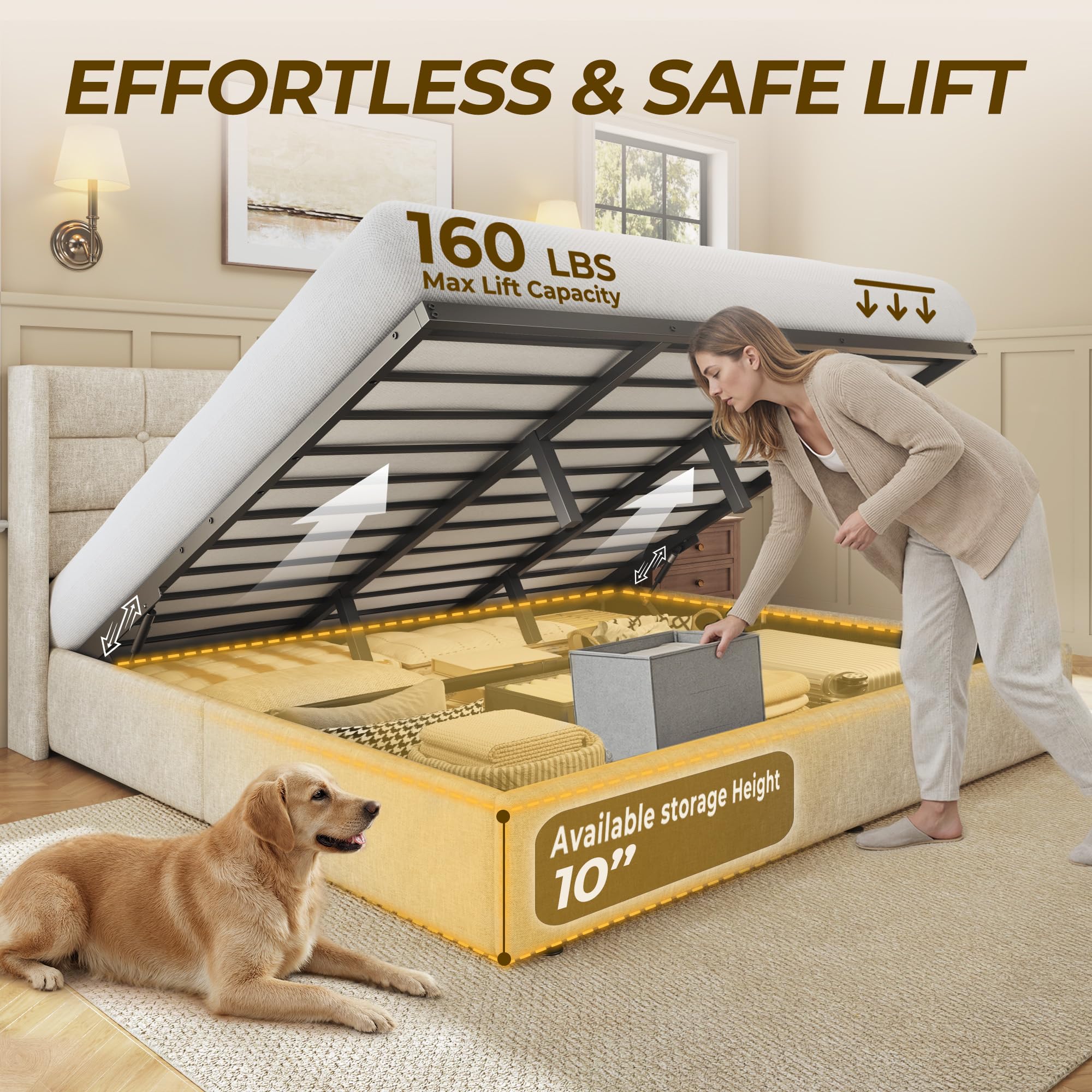 HIT King Size Lift Up Storage  - Gas Lift Storage Bed Hydraulic recension och pris