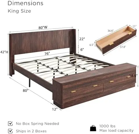 Fluted King Size Bed Frame wit - King Size Bed Frame With Storage Drawers recension och pris