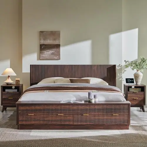 Fluted King Size Bed Frame wit - King Size Bed Frame With Storage Drawers recension och pris