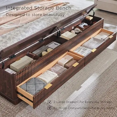 Fluted King Size Bed Frame wit - King Size Bed Frame With Storage Drawers recension och pris