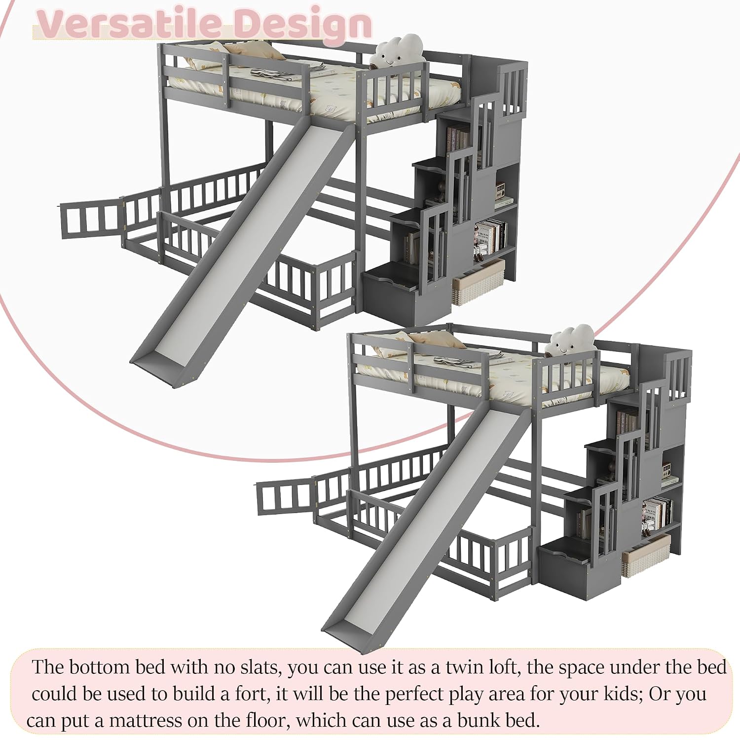 Twin Over Full Bunk Bed with S - Bunk Bed With Stairs And Slide recension och pris